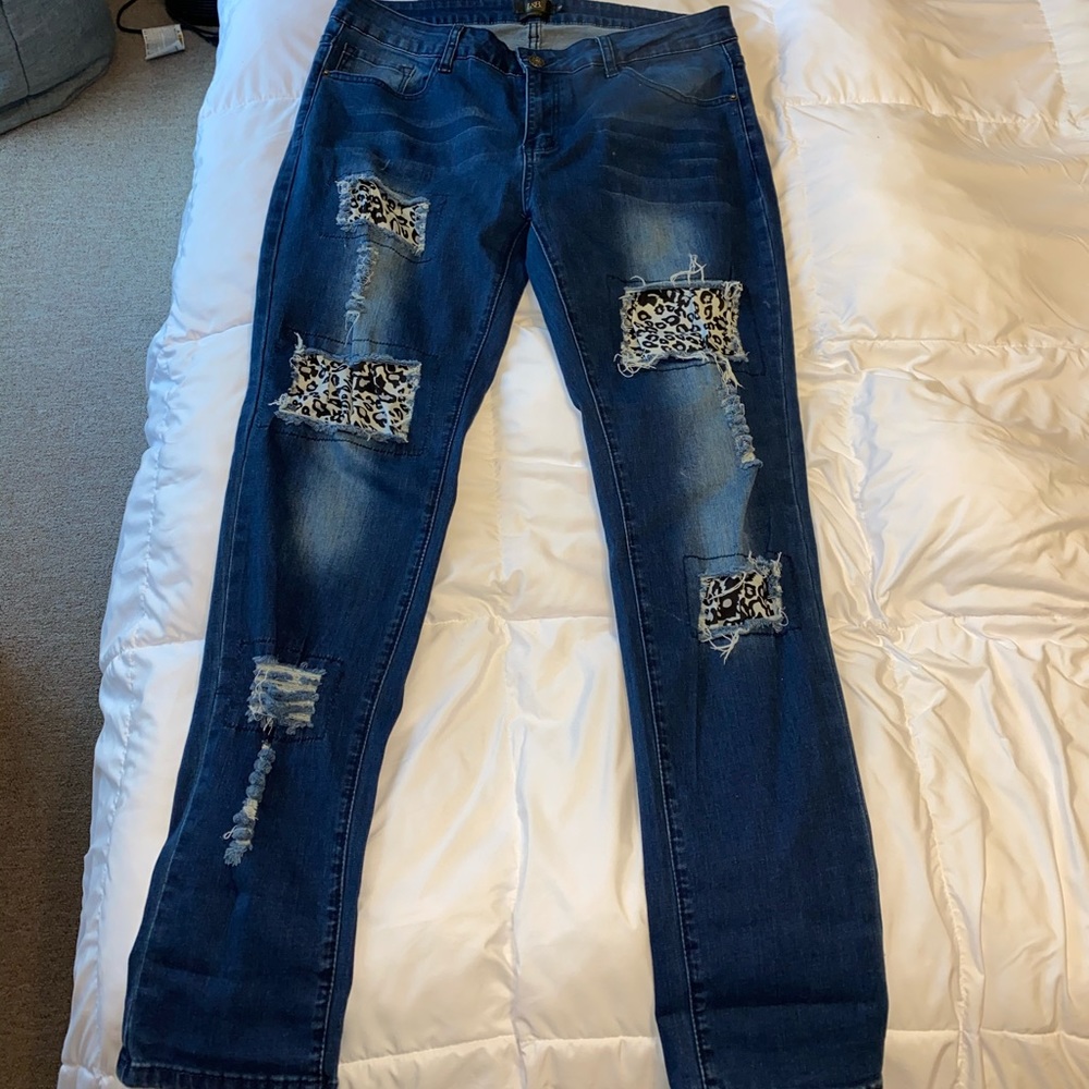 L&B skinny ripped leopard jeans
